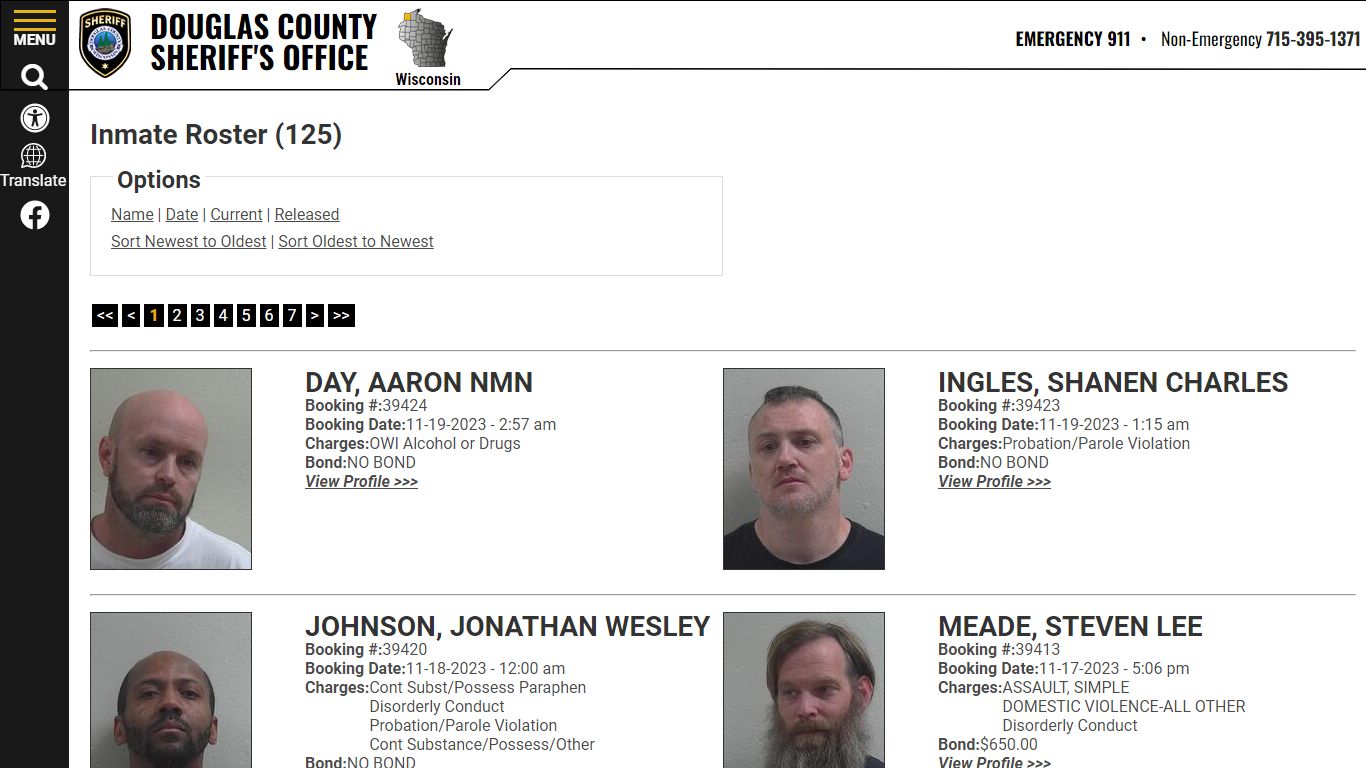 Inmate Roster (125) - Douglas County Sheriff WI