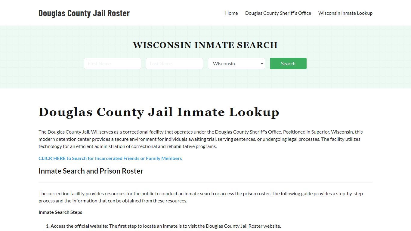 Douglas County Jail Roster Lookup, WI, Inmate Search