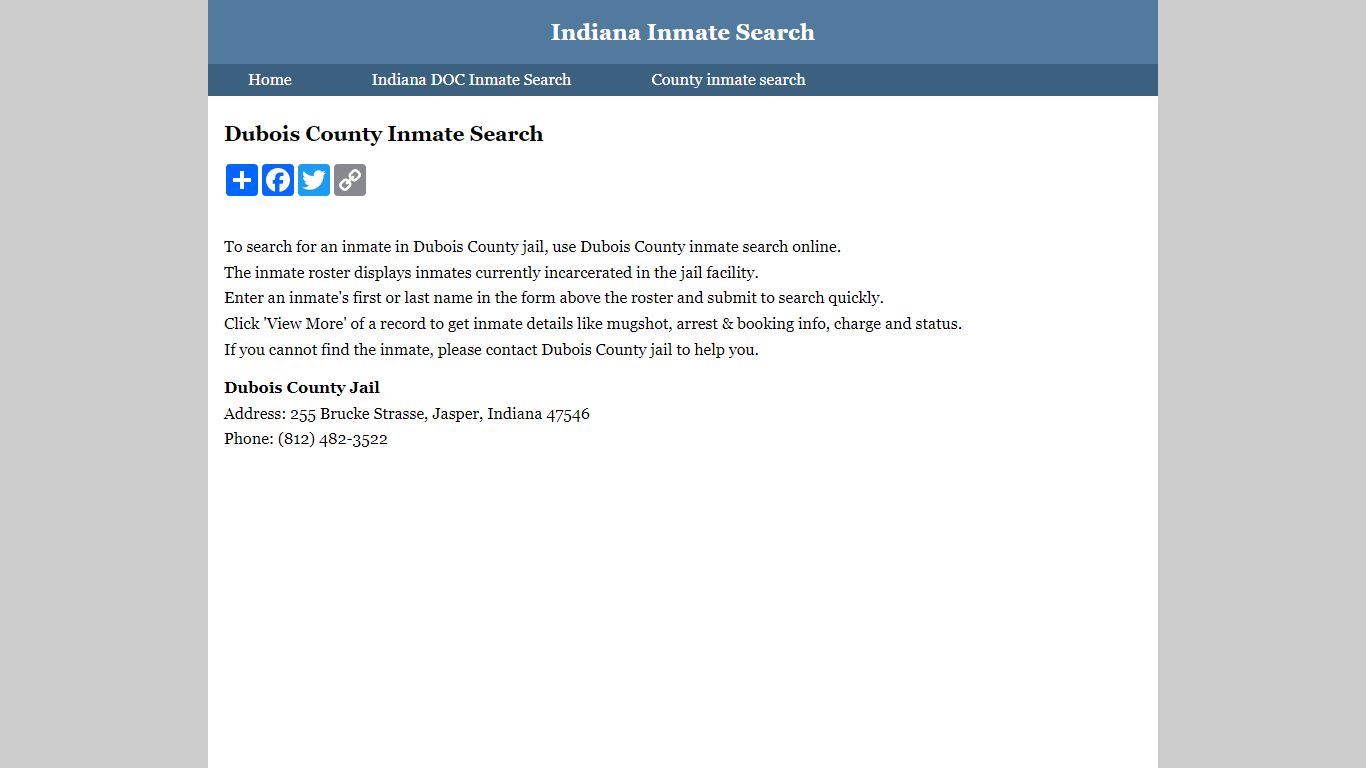 Dubois County Inmate Search
