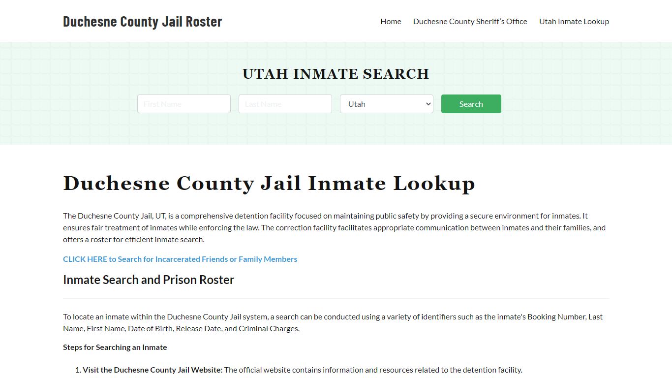 Duchesne County Jail Roster Lookup, UT, Inmate Search