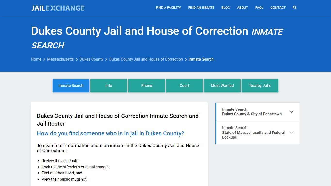 Dukes County Jail and House of Correction Inmate Search