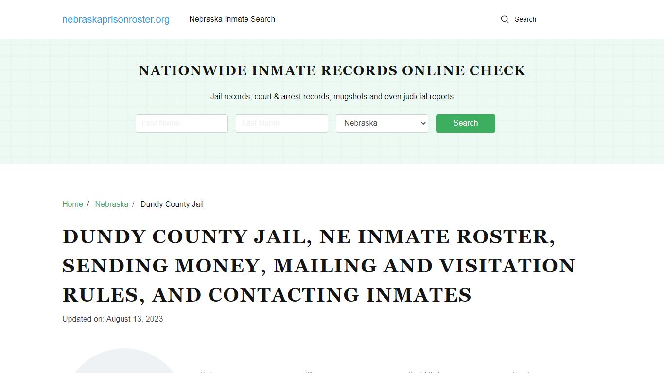 Dundy County Jail, NE: Offender Search, Visitations, Contact Info