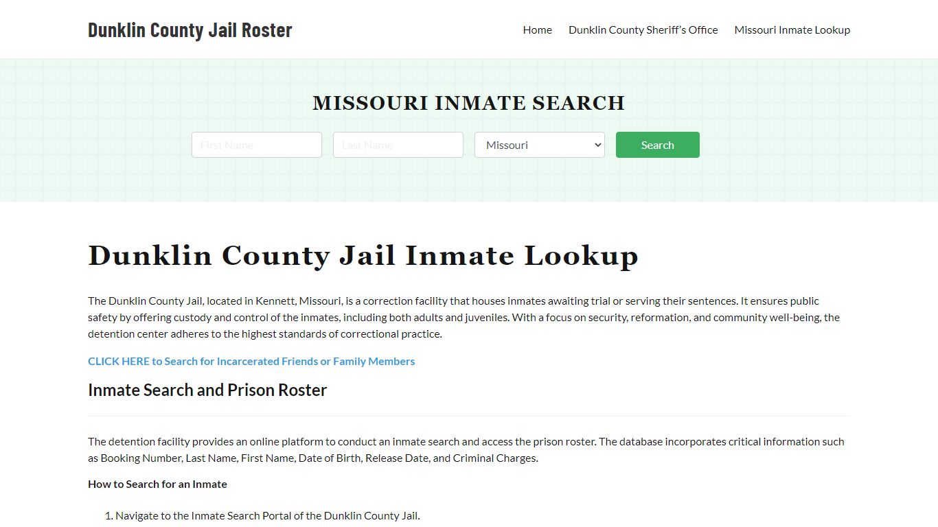 Dunklin County Jail Roster Lookup, MO, Inmate Search