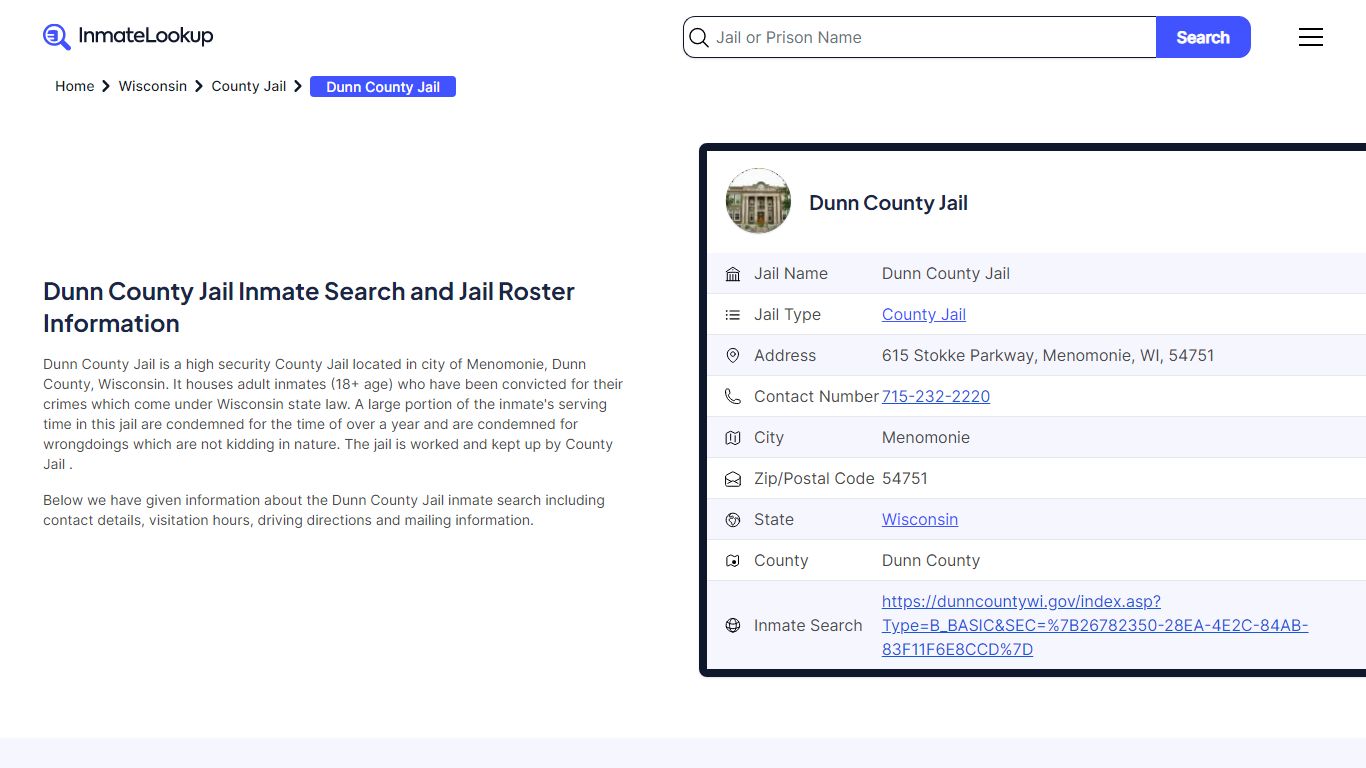 Dunn County Jail (WI) Inmate Search Wisconsin - Inmate Lookup