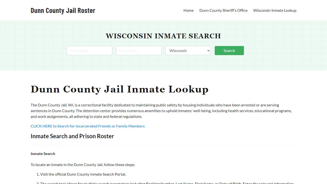 Dunn County Jail Roster Lookup, WI, Inmate Search