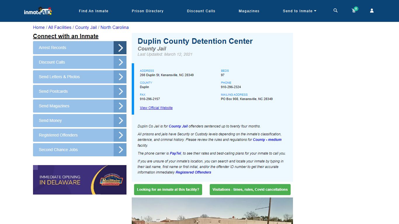 Duplin County Detention Center - Inmate Locator - Kenansville, NC