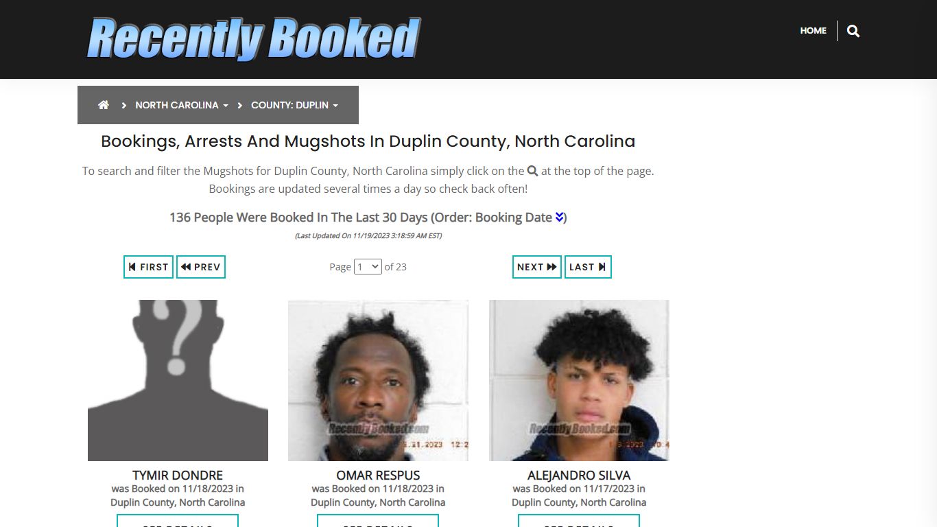 Bookings, Arrests and Mugshots in Duplin County, North Carolina