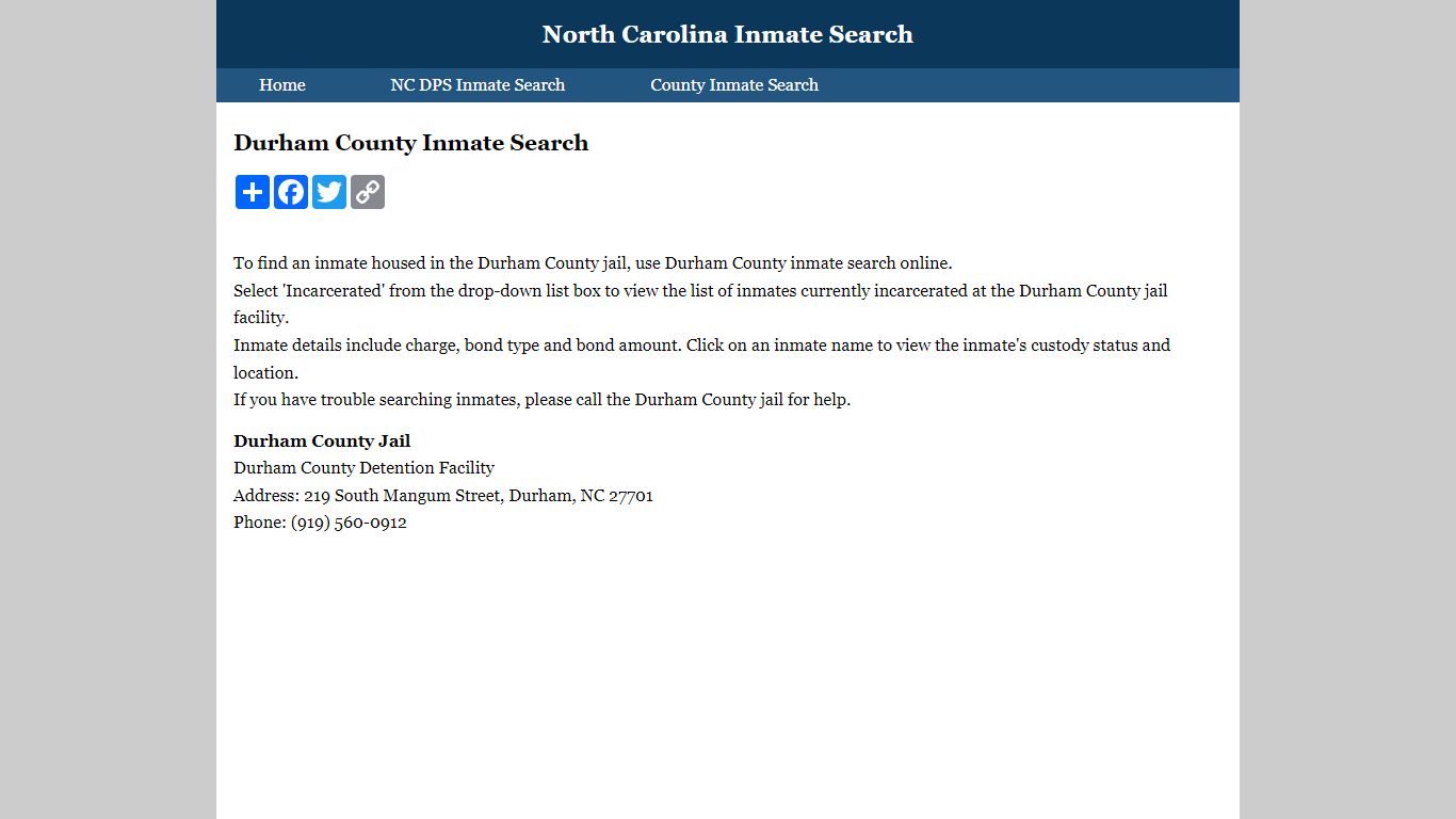 Durham County Inmate Search - North Carolina Inmate Search