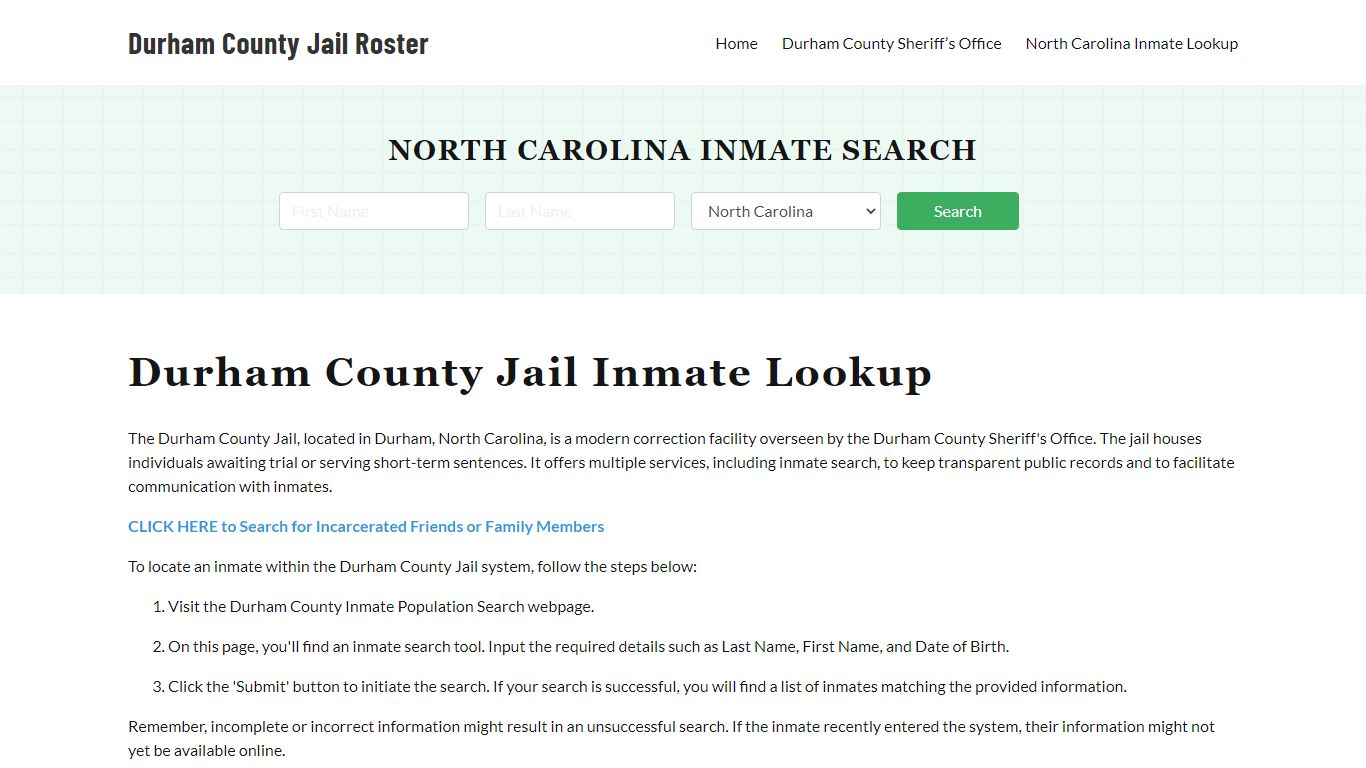 Durham County Jail Roster Lookup, NC, Inmate Search