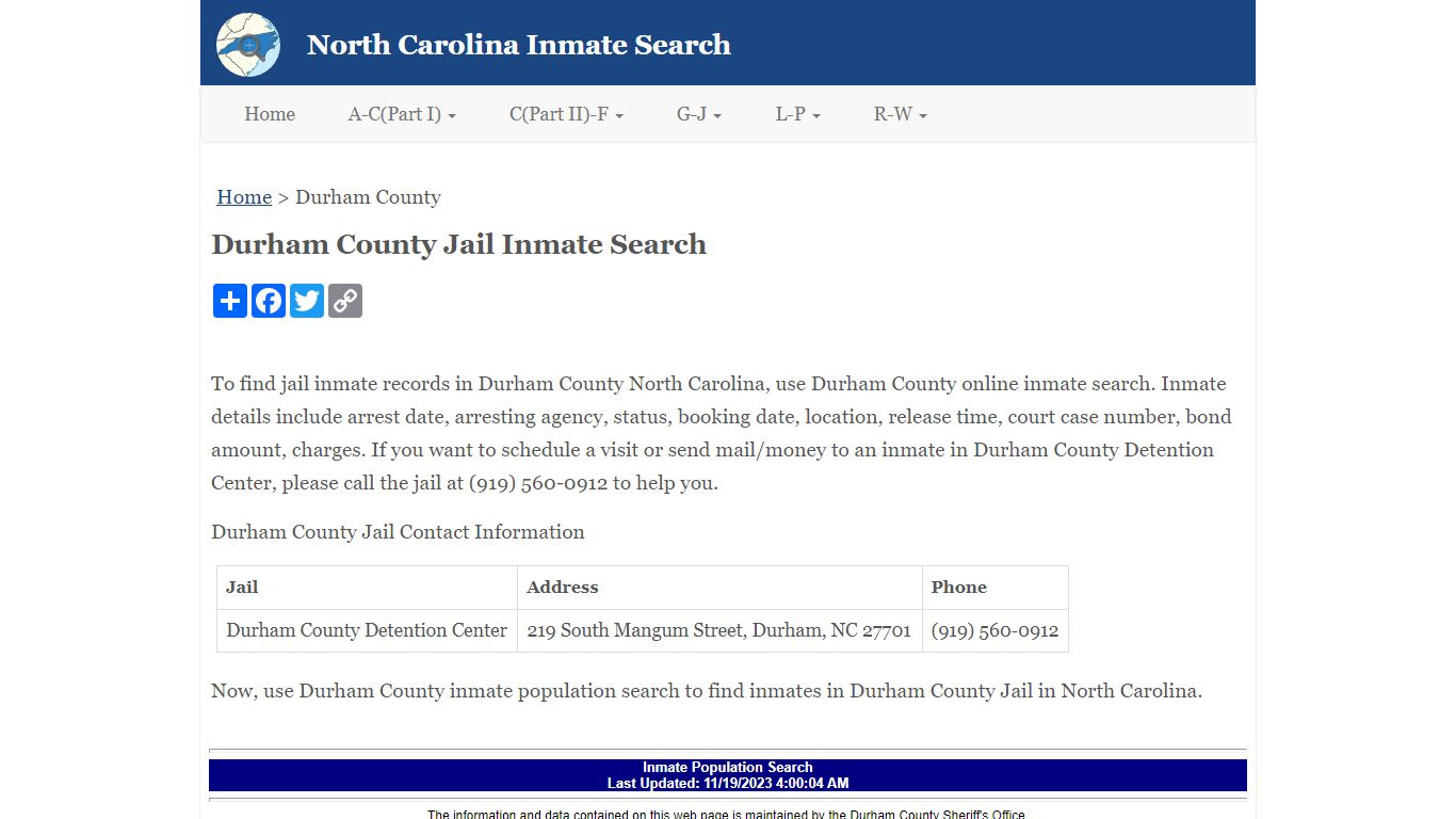 Durham County Jail Inmate Search