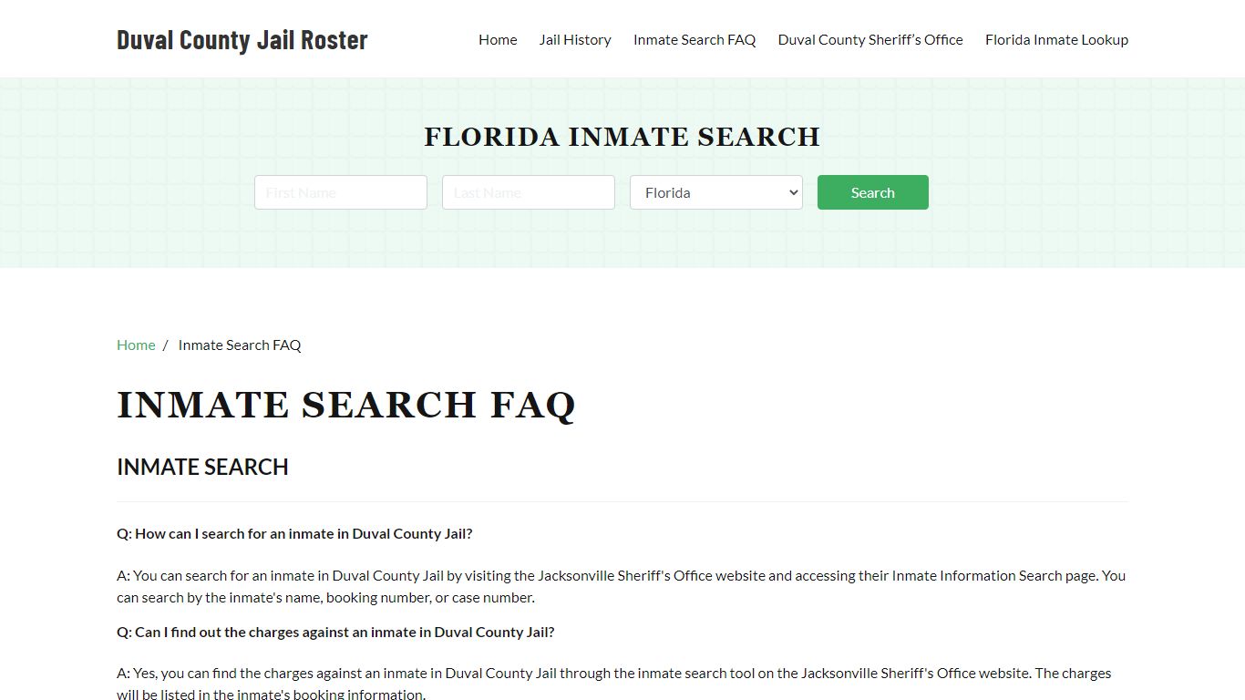 Inmate Searh FAQ - Duval County, FL