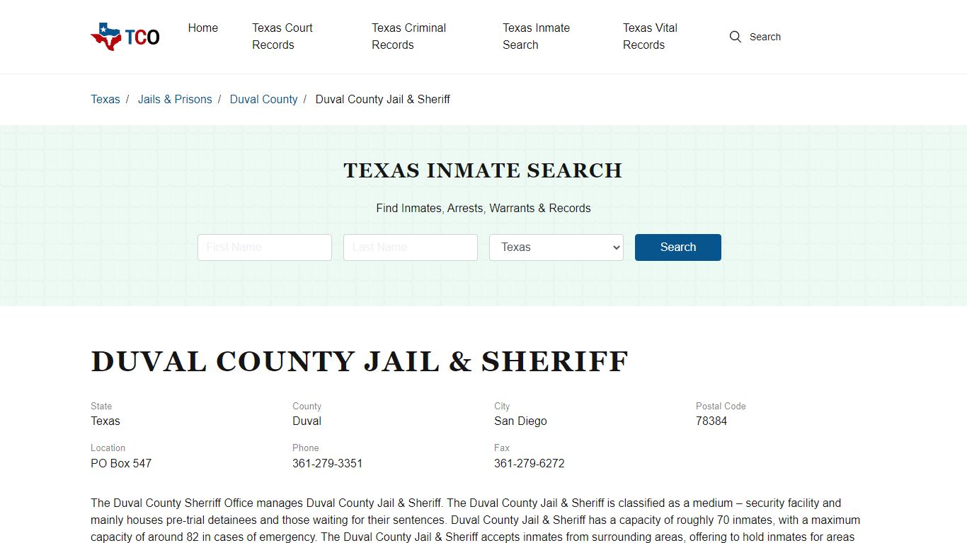 Duval County Jail & Sheriff - txcountyoffices.org