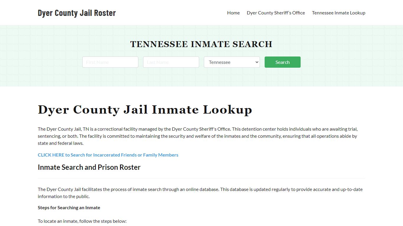 Dyer County Jail Roster Lookup, TN, Inmate Search