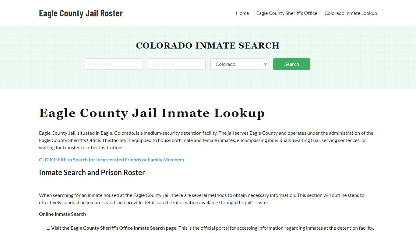Eagle County Jail Roster Lookup, CO, Inmate Search