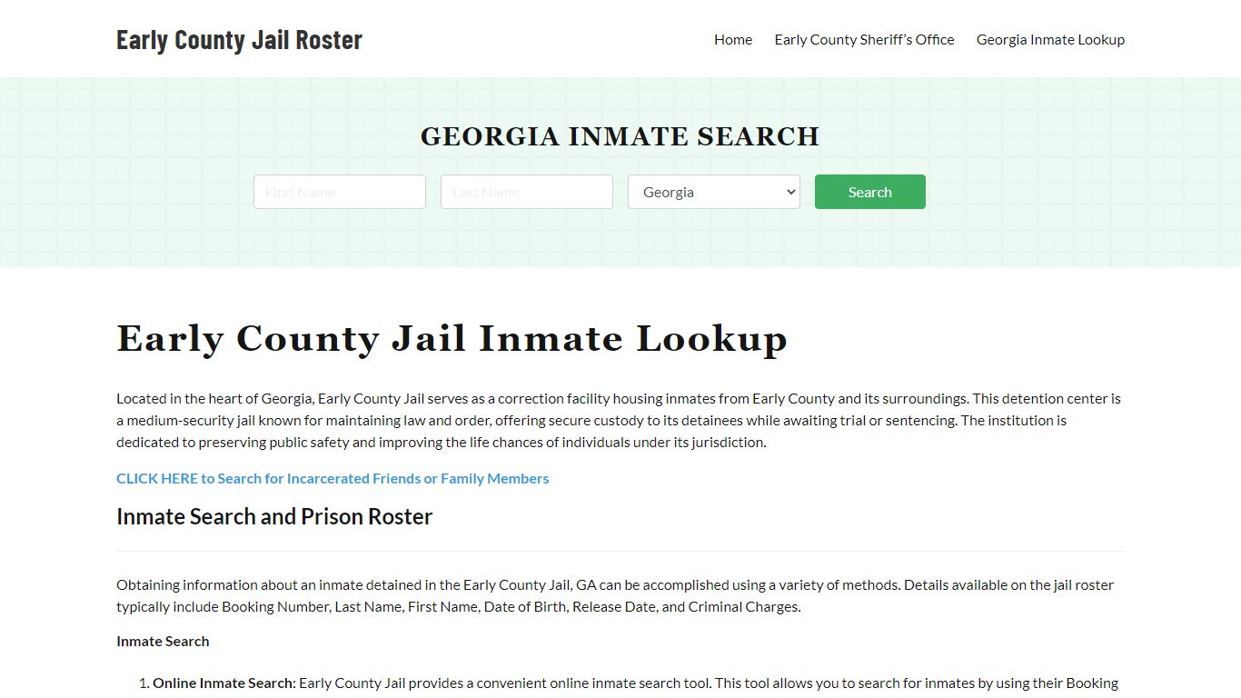 Early County Jail Roster Lookup, GA, Inmate Search