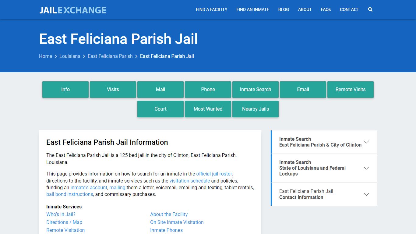 East Feliciana Parish Jail, LA Inmate Search, Information