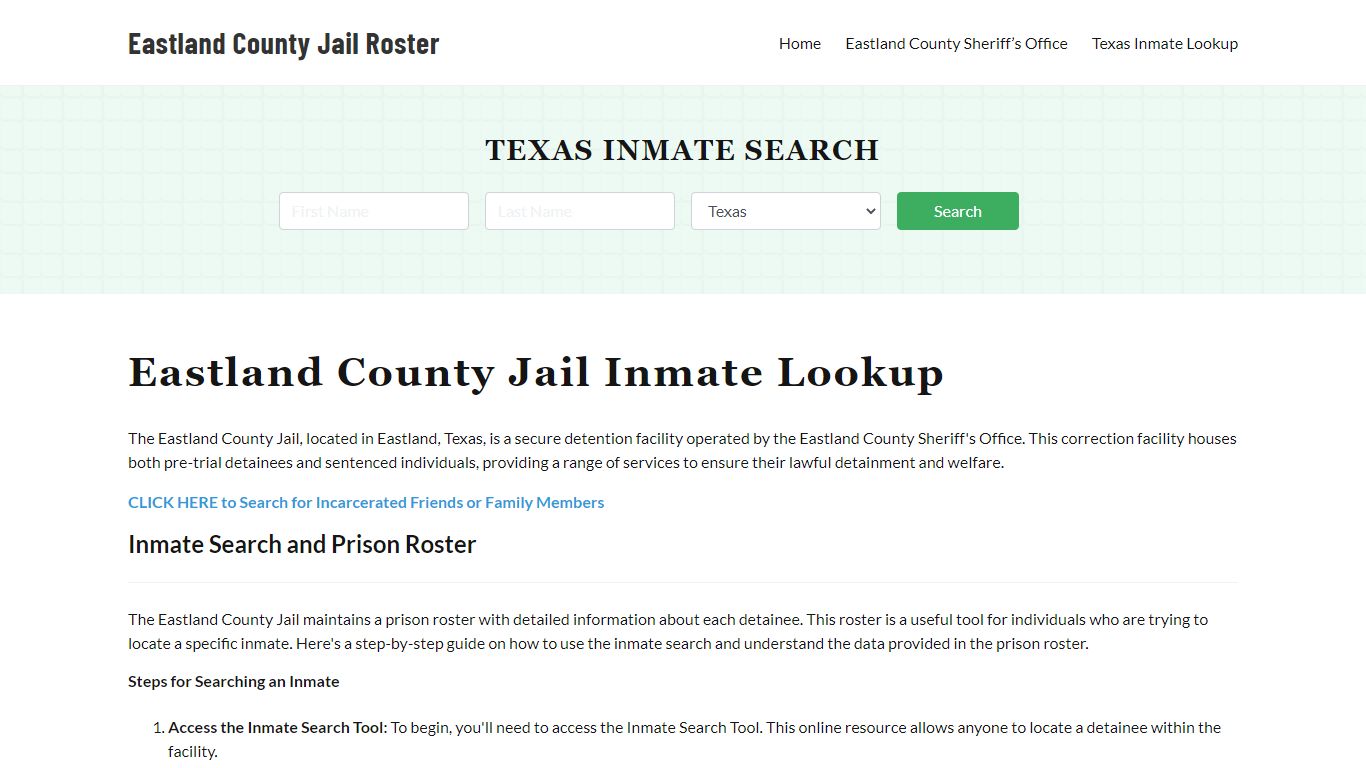 Eastland County Jail Roster Lookup, TX, Inmate Search