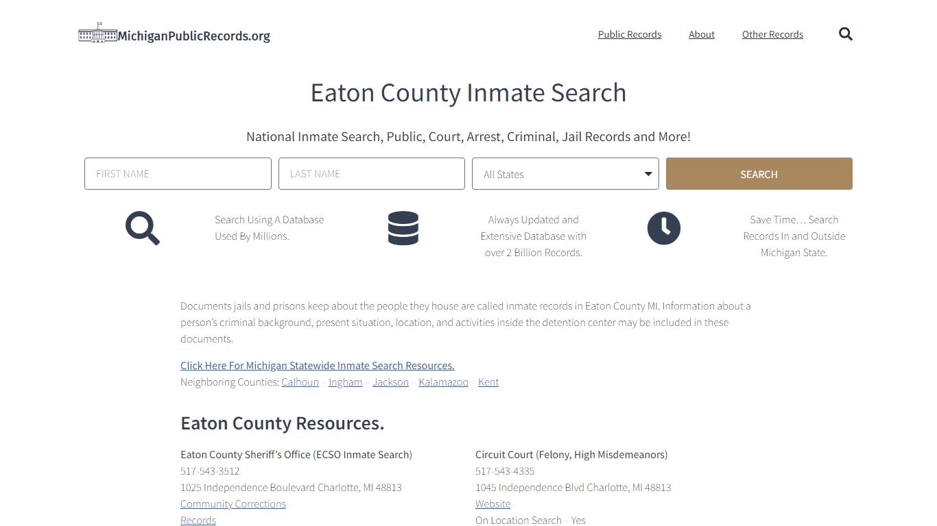 Eaton County Inmate Search - ECSO Current & Past Jail Records