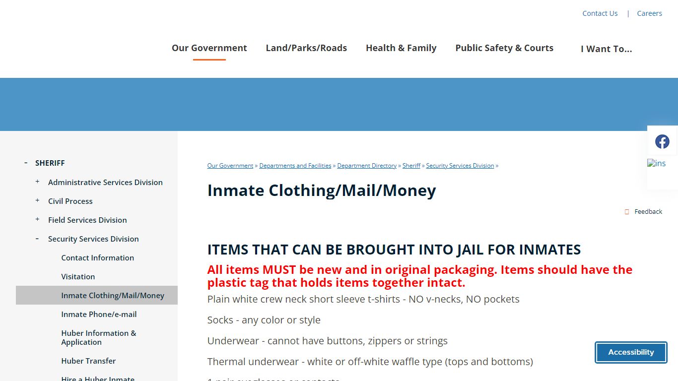 Inmate Clothing/Mail/Money | Eau Claire County
