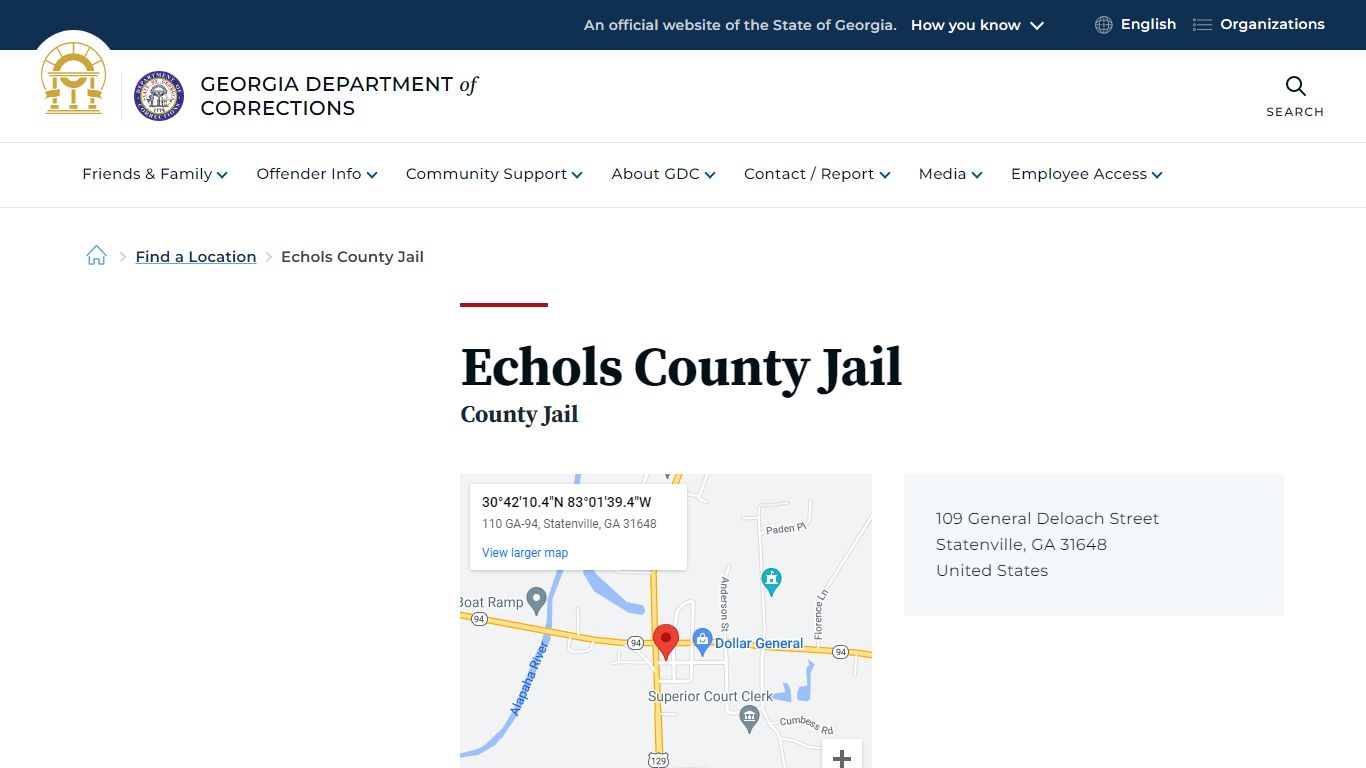 Echols County Jail | Georgia Department of Corrections