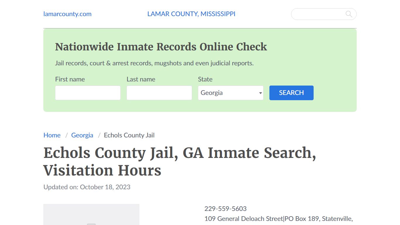 Echols County Jail, GA Inmate Search, Visitation Hours
