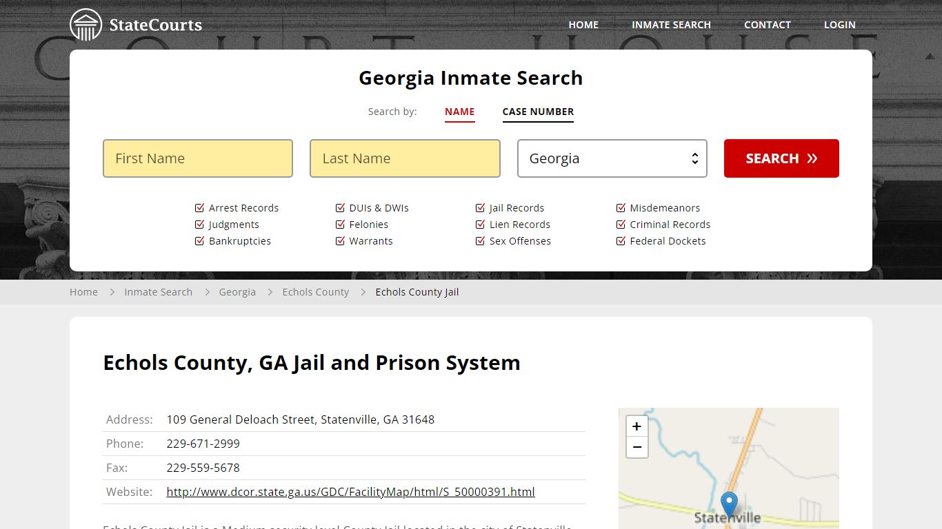 Echols County Jail Inmate Records Search, Georgia - StateCourts