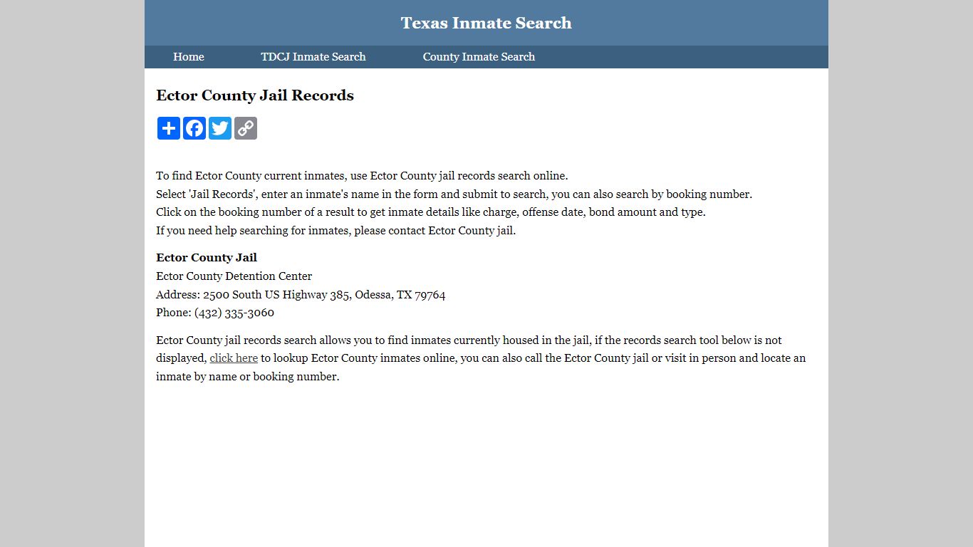 Ector County Jail Records - Texas Inmate Search