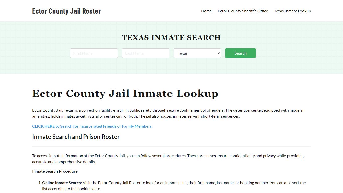 Ector County Jail Roster Lookup, TX, Inmate Search
