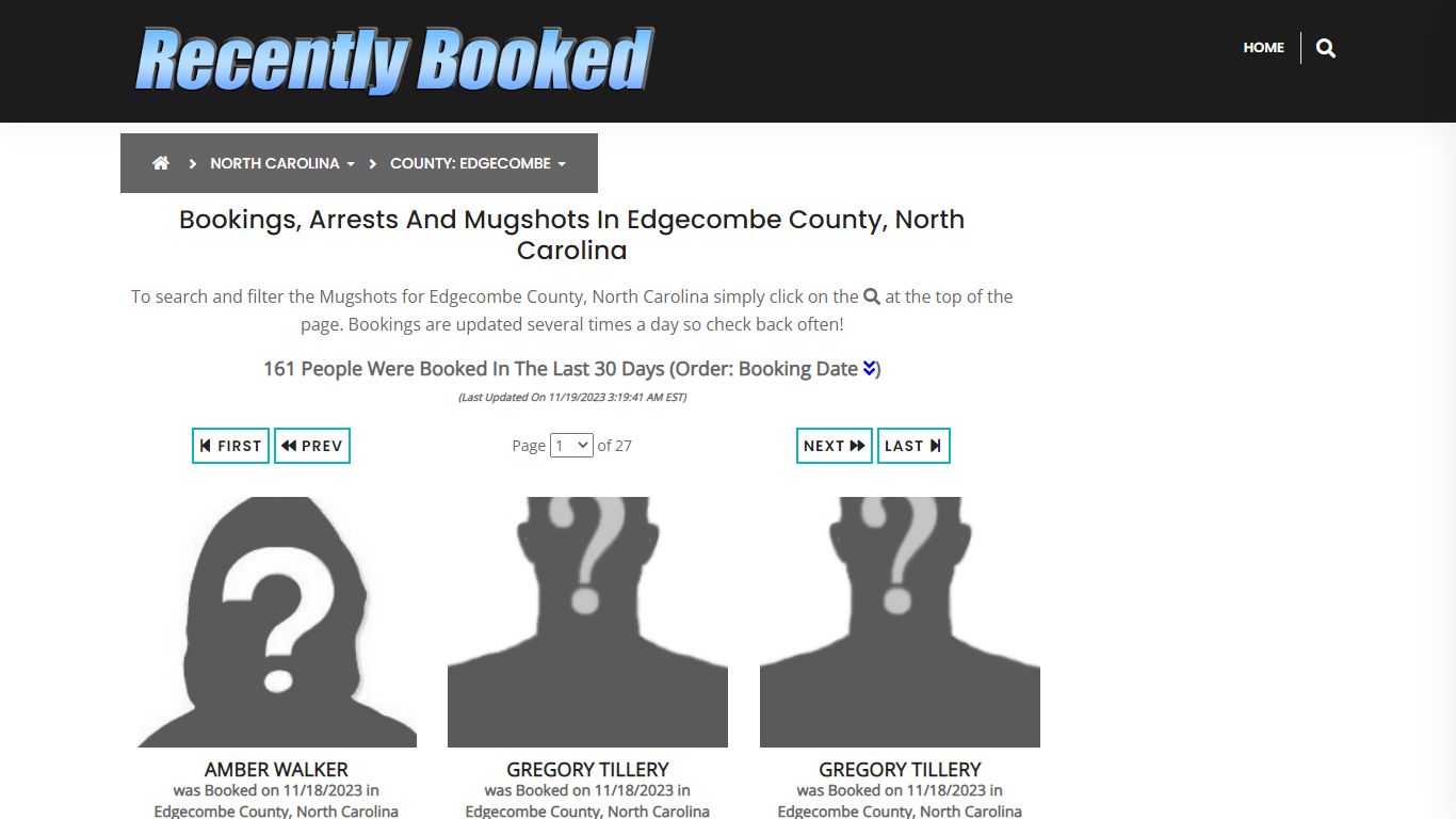 Bookings, Arrests and Mugshots in Edgecombe County, North Carolina