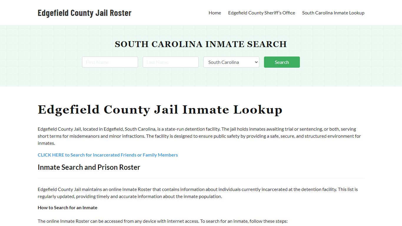 Edgefield County Jail Roster Lookup, SC, Inmate Search