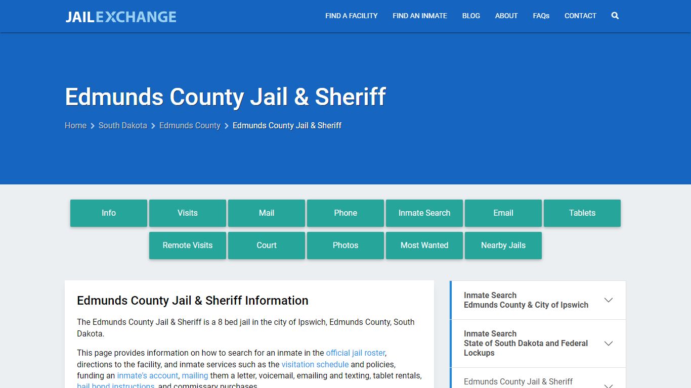 Edmunds County Jail & Sheriff, SD Inmate Search, Information