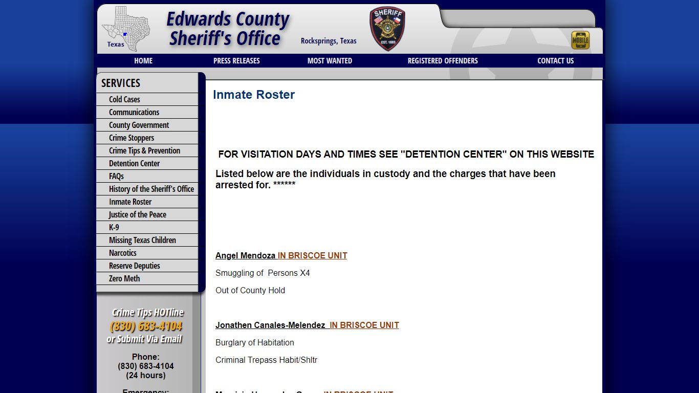 Inmate Roster - Edwards County TX Sheriff's Office