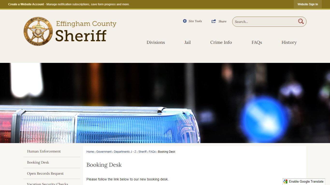 Booking Desk | Effingham County, GA
