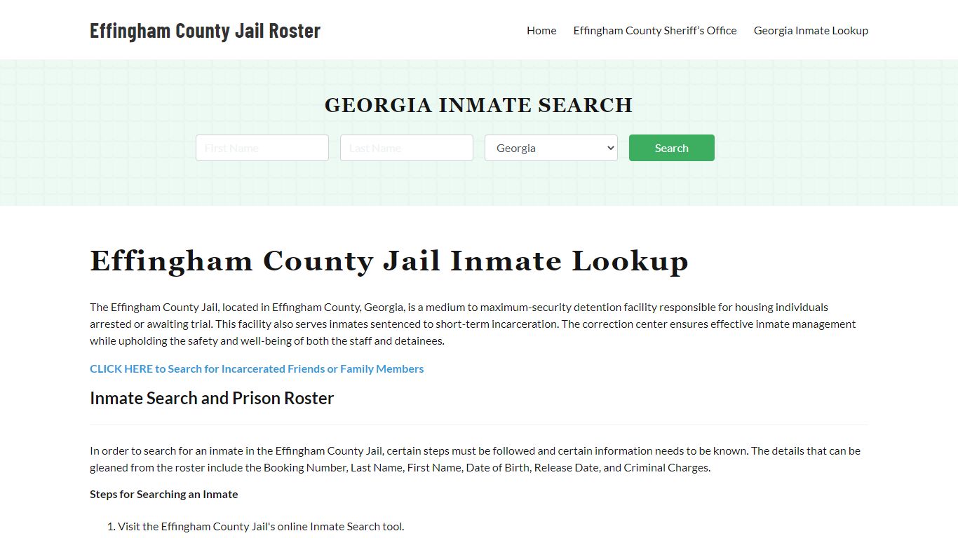 Effingham County Jail Roster Lookup, GA, Inmate Search