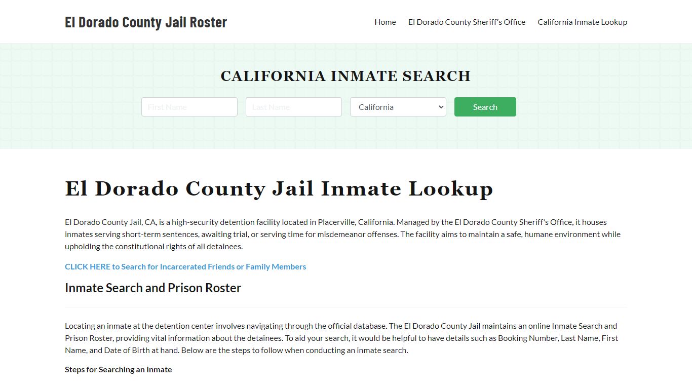 El Dorado County Jail Roster Lookup, CA, Inmate Search