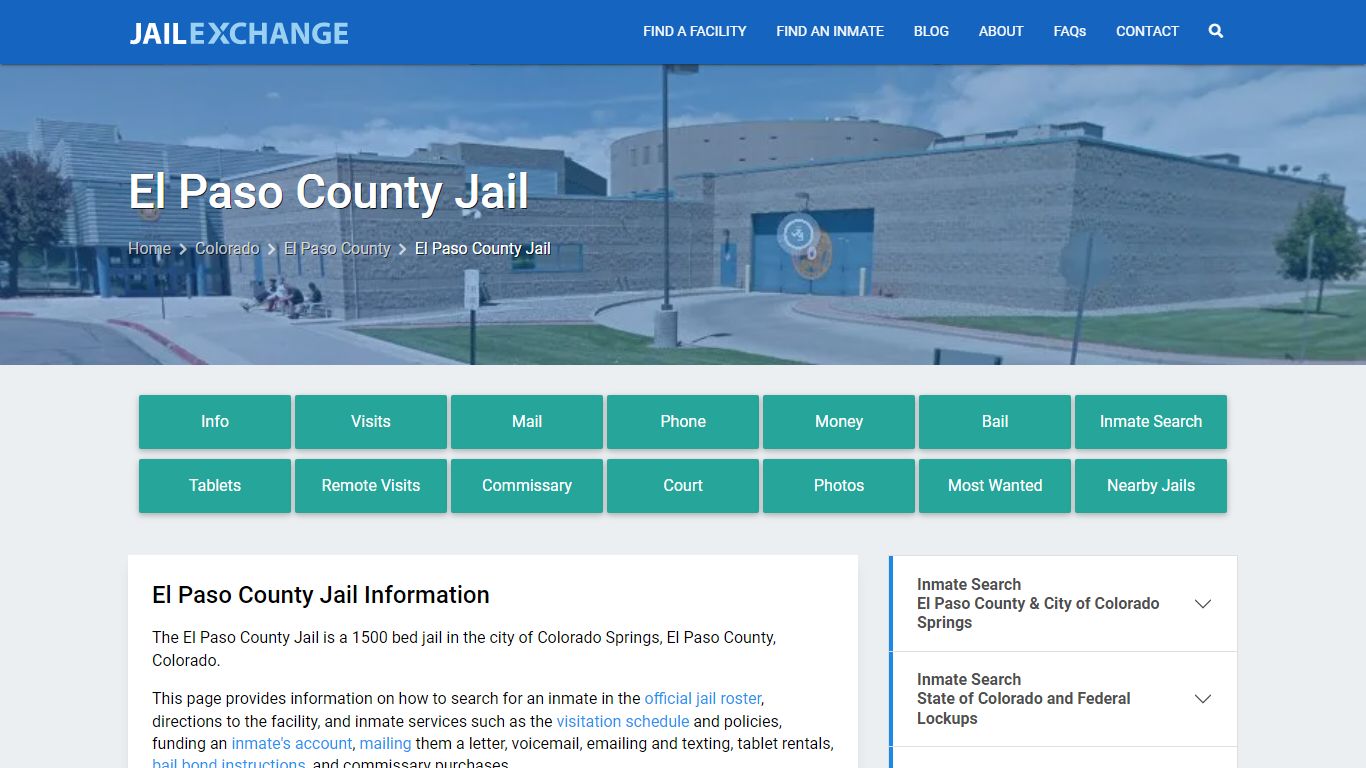 El Paso County Jail, CO Inmate Search, Information