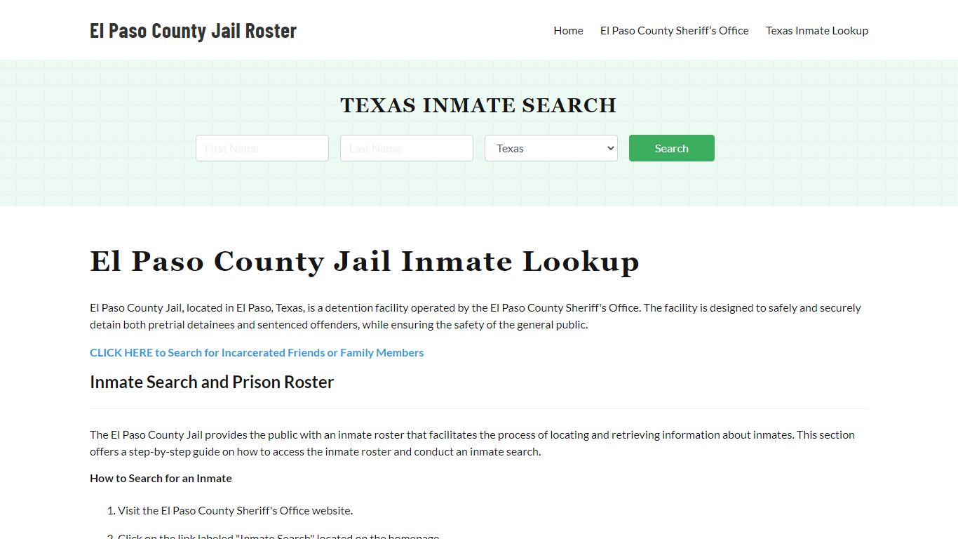 El Paso County Jail Roster Lookup, TX, Inmate Search