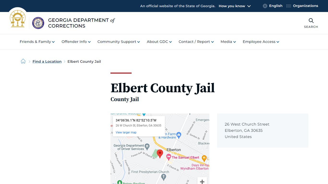 Elbert County Jail | Georgia Department of Corrections