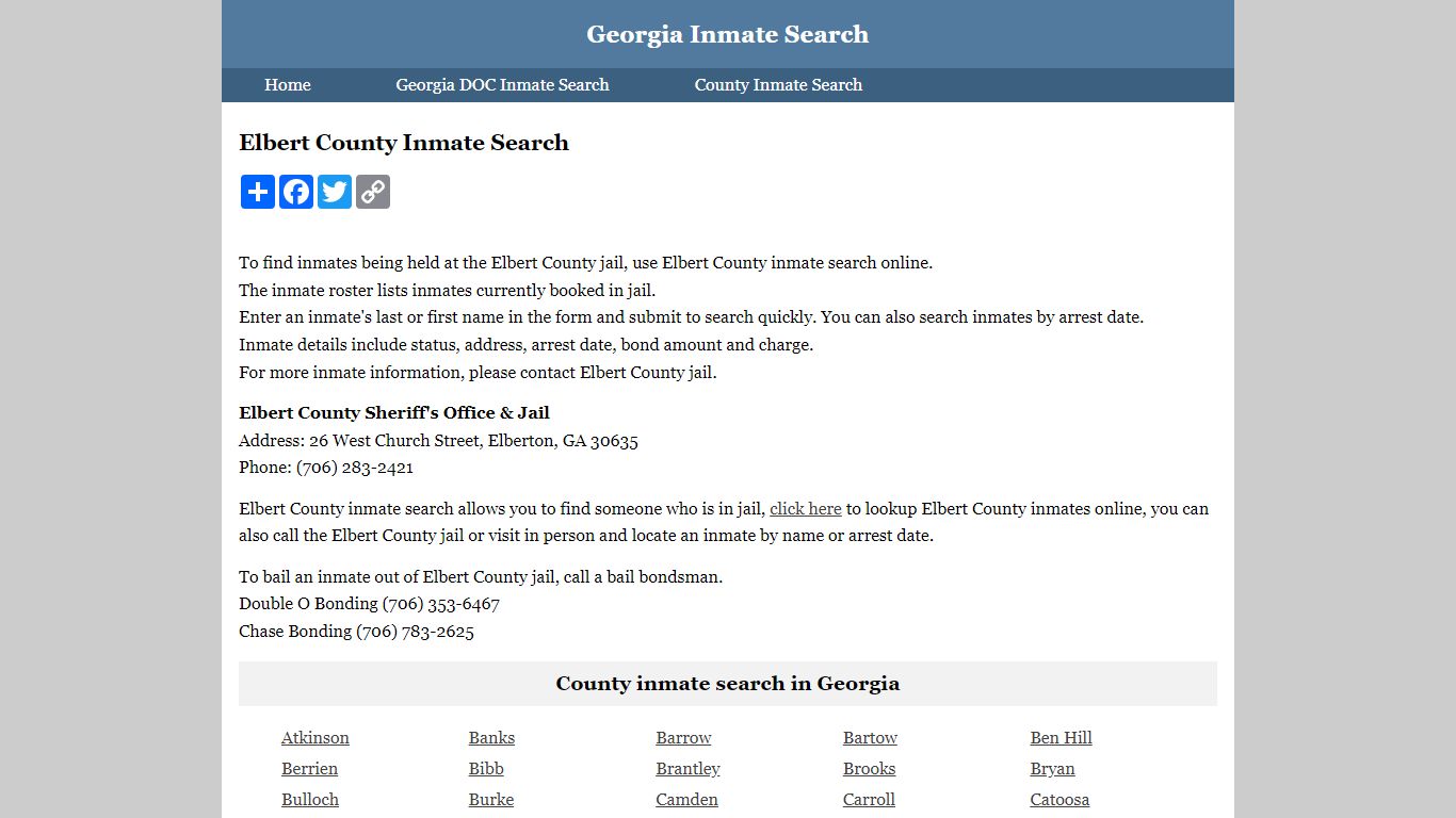 Elbert County Inmate Search