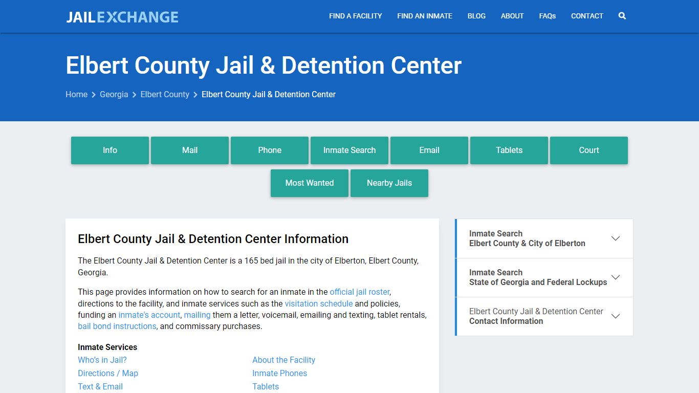 Elbert County Jail & Detention Center, GA Inmate Search, Information