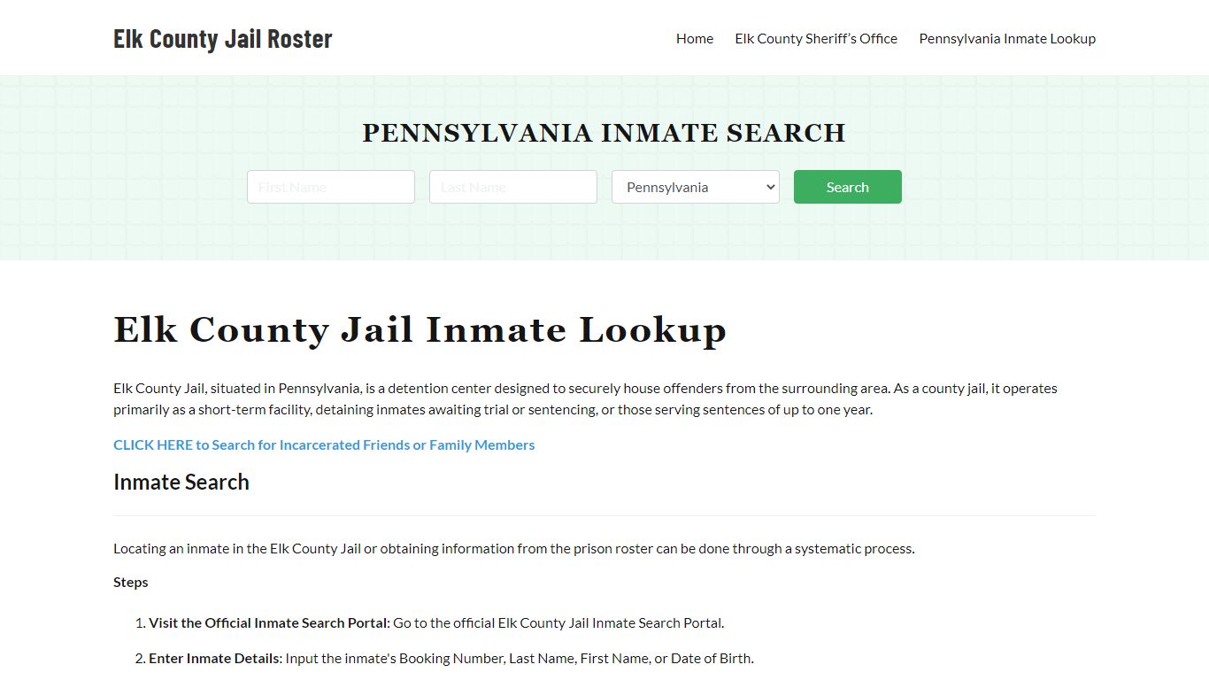 Elk County Jail Roster Lookup, PA, Inmate Search