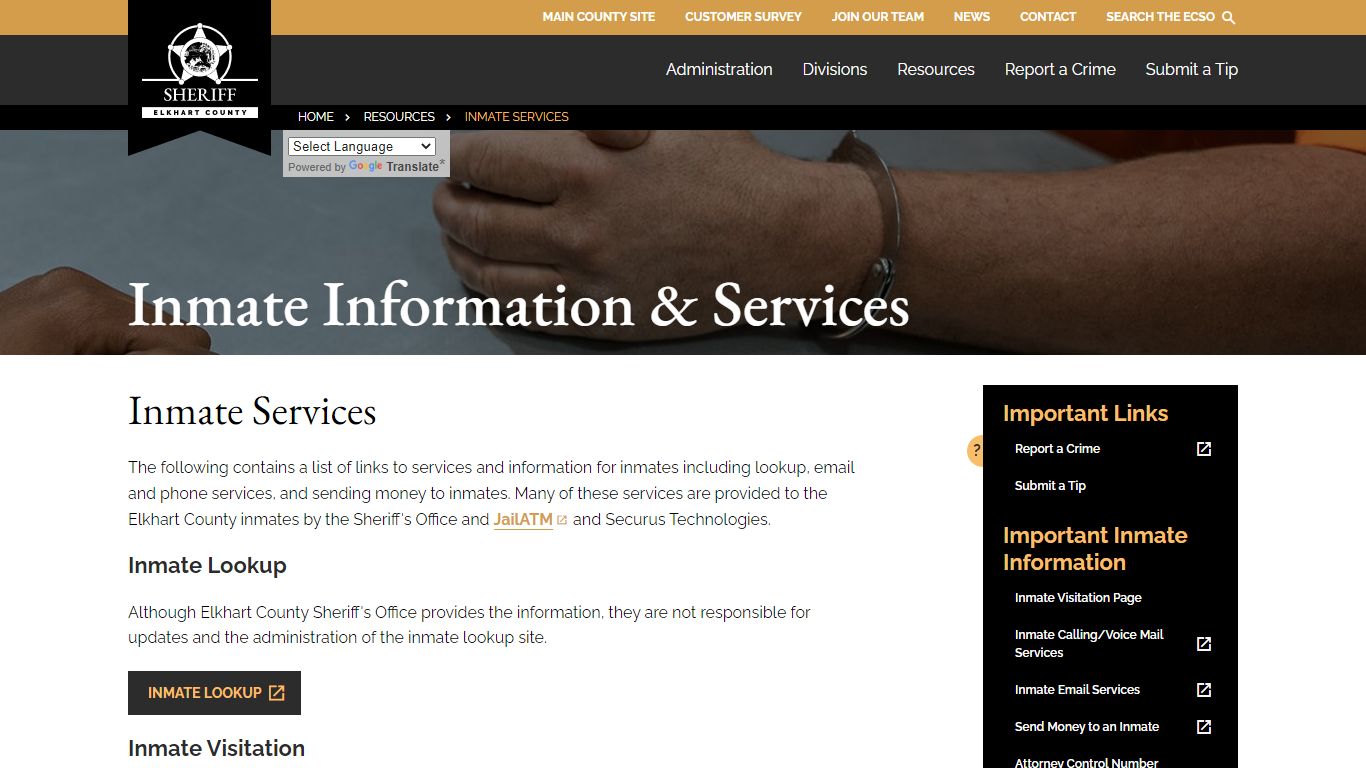 Inmate Services - Elkhart County Sheriff's Office