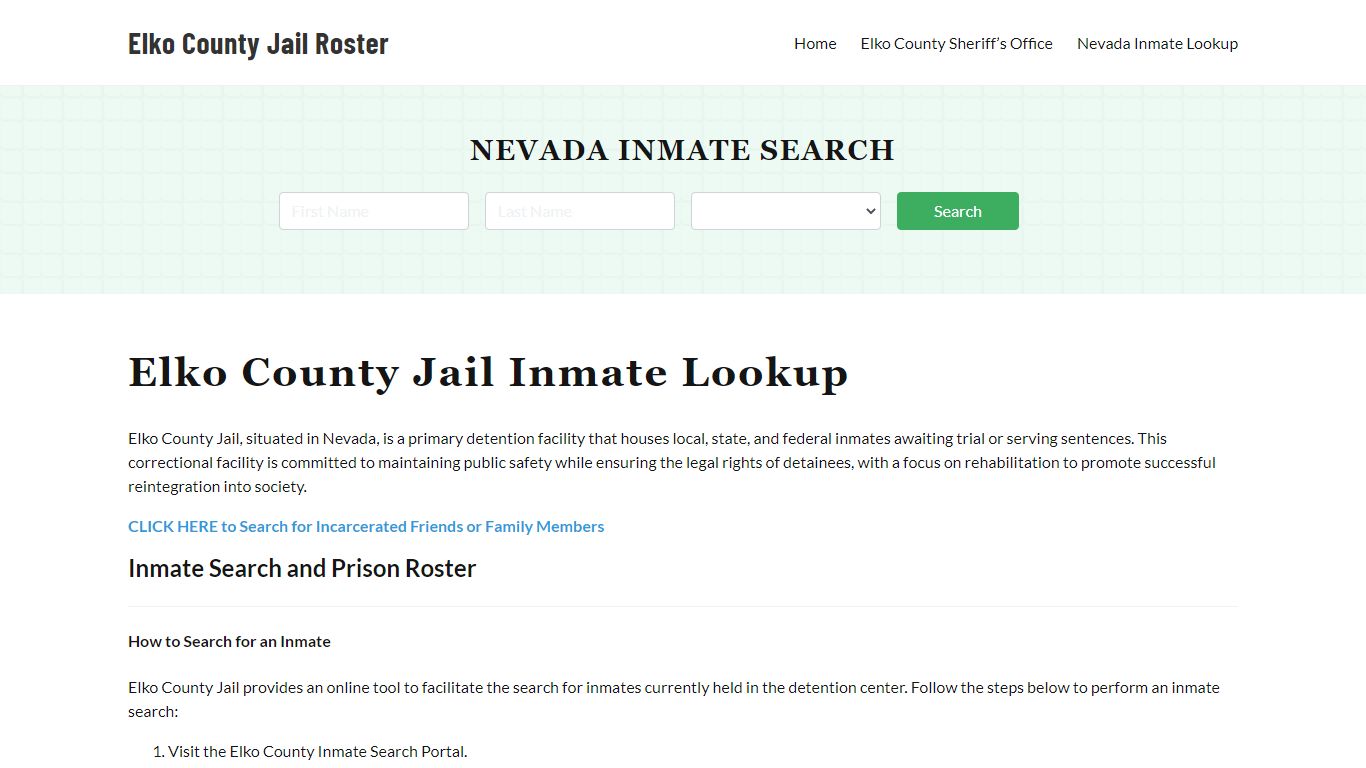 Elko County Jail Roster Lookup, NV, Inmate Search