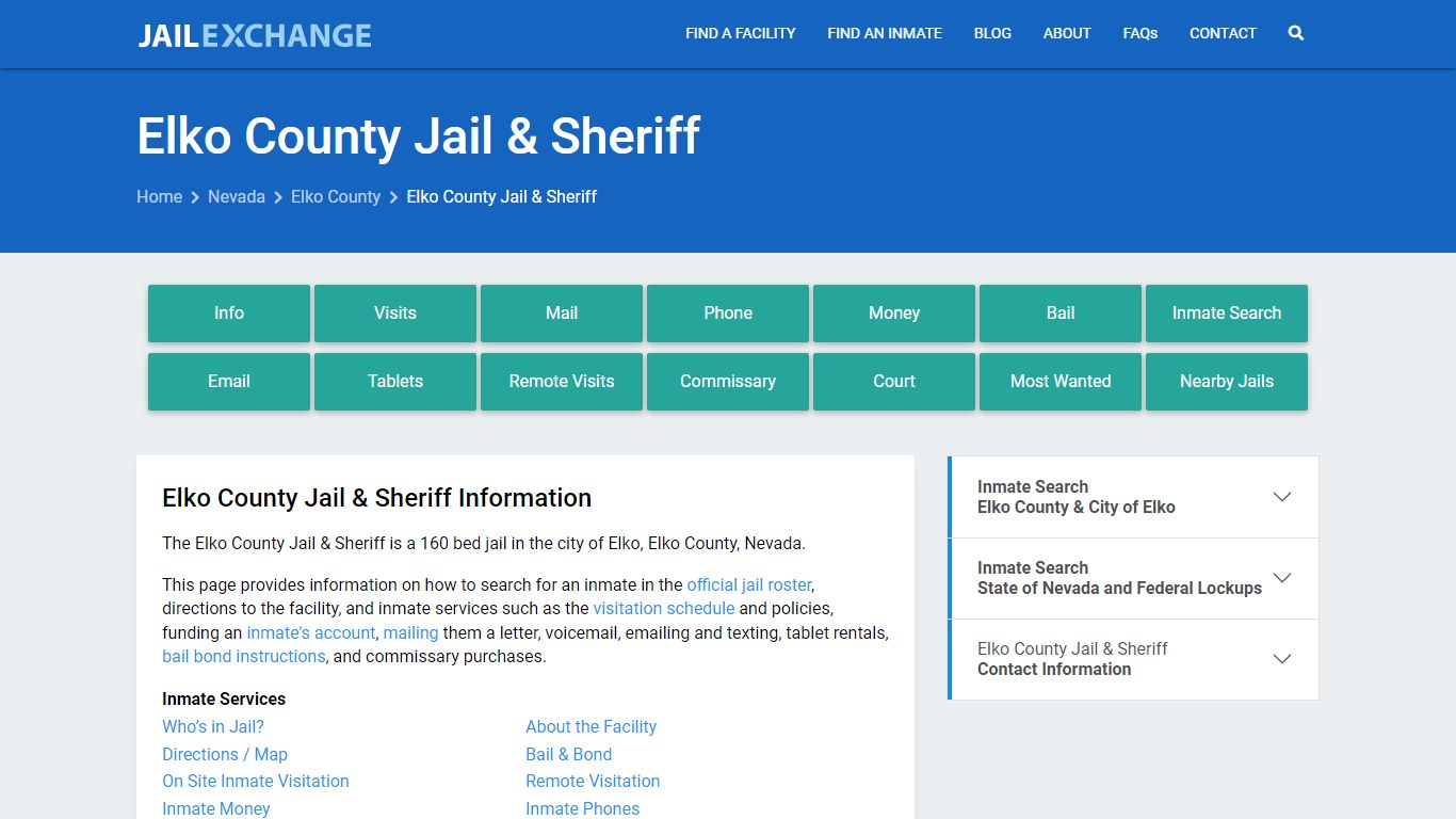 Elko County Jail & Sheriff, NV Inmate Search, Information