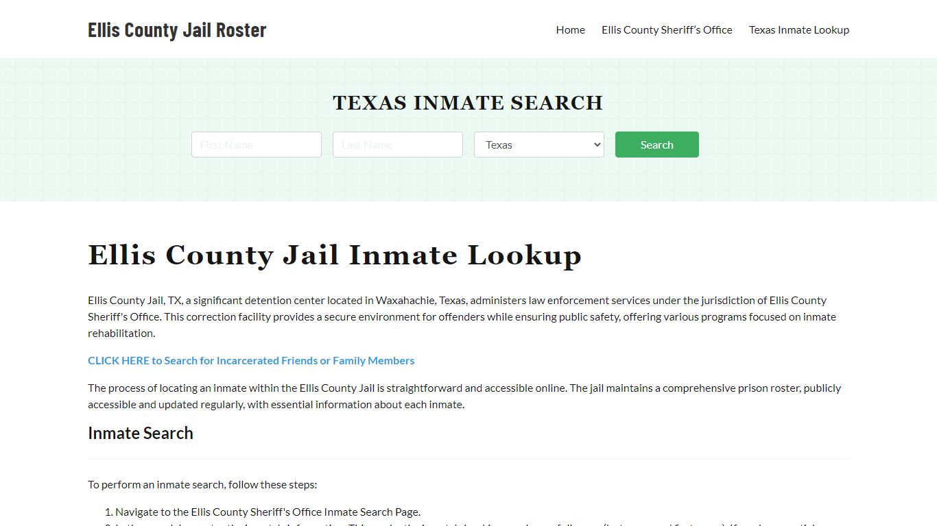 Ellis County Jail Roster Lookup, TX, Inmate Search