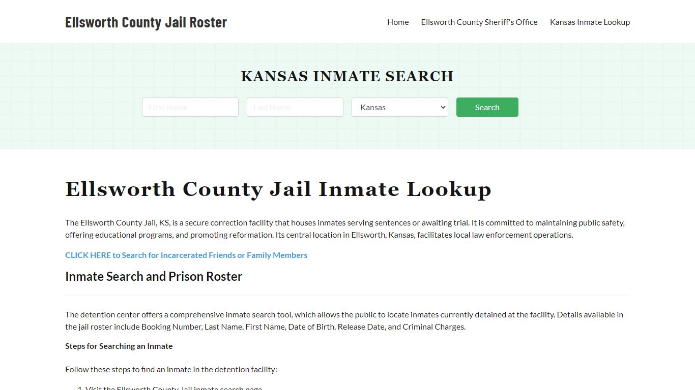 Ellsworth County Jail Roster Lookup, KS, Inmate Search