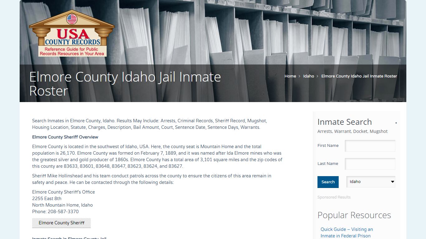 Elmore County Idaho Jail Inmate Roster | Name Search