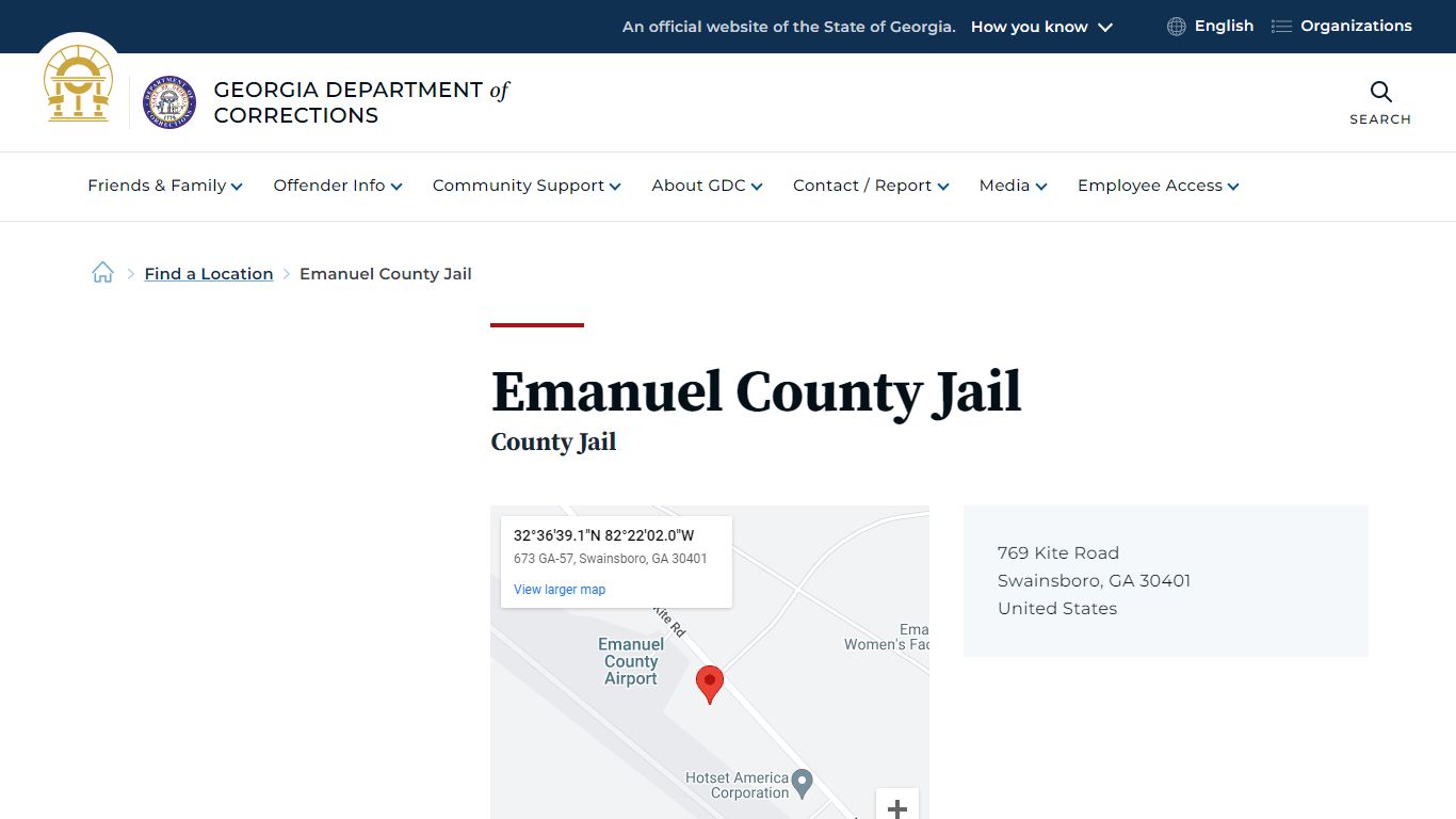 Emanuel County Jail | Georgia Department of Corrections