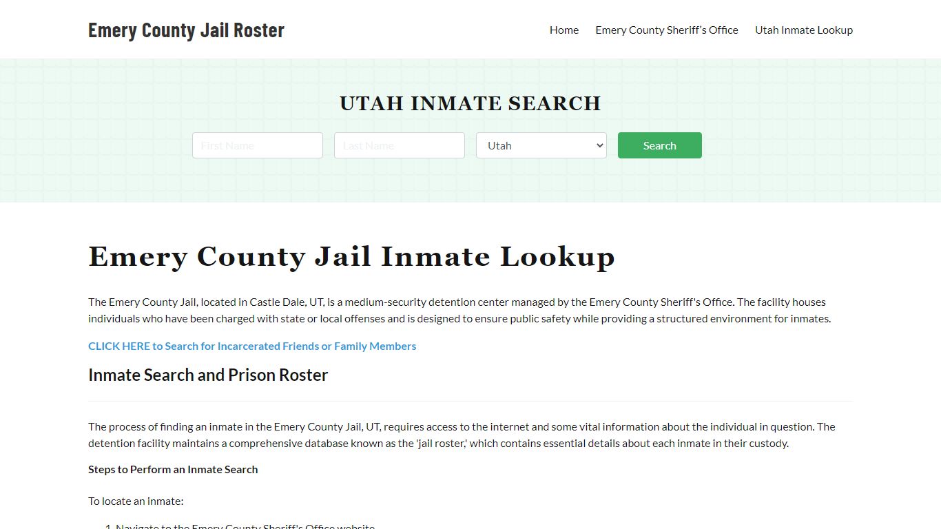 Emery County Jail Roster Lookup, UT, Inmate Search
