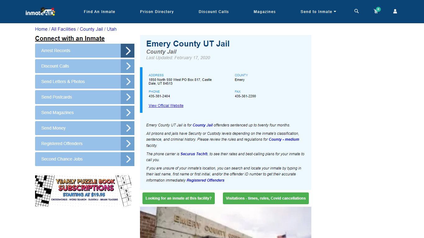 Emery County UT Jail - Inmate Locator - Castle Dale, UT